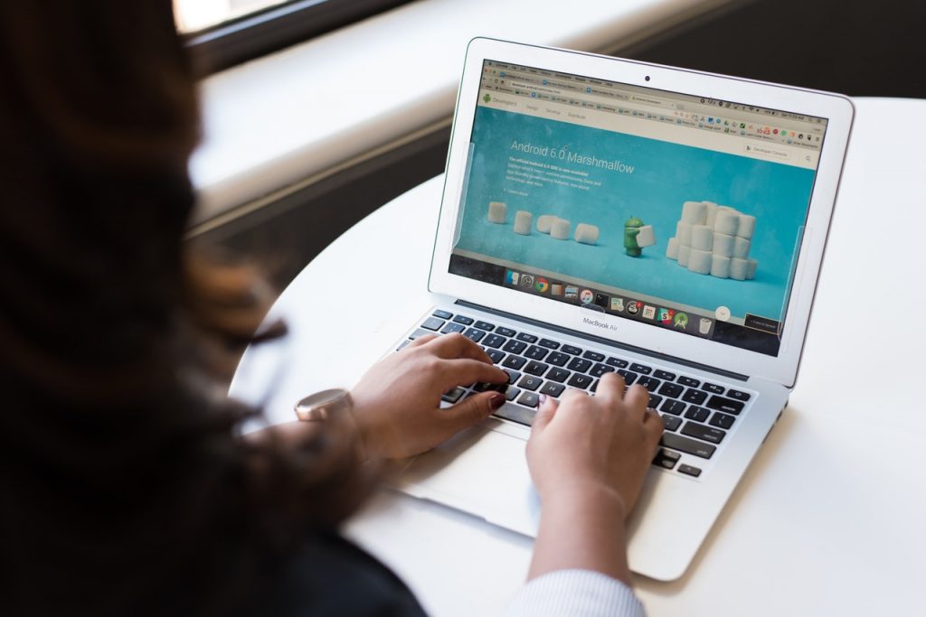 Woman working on a laptop