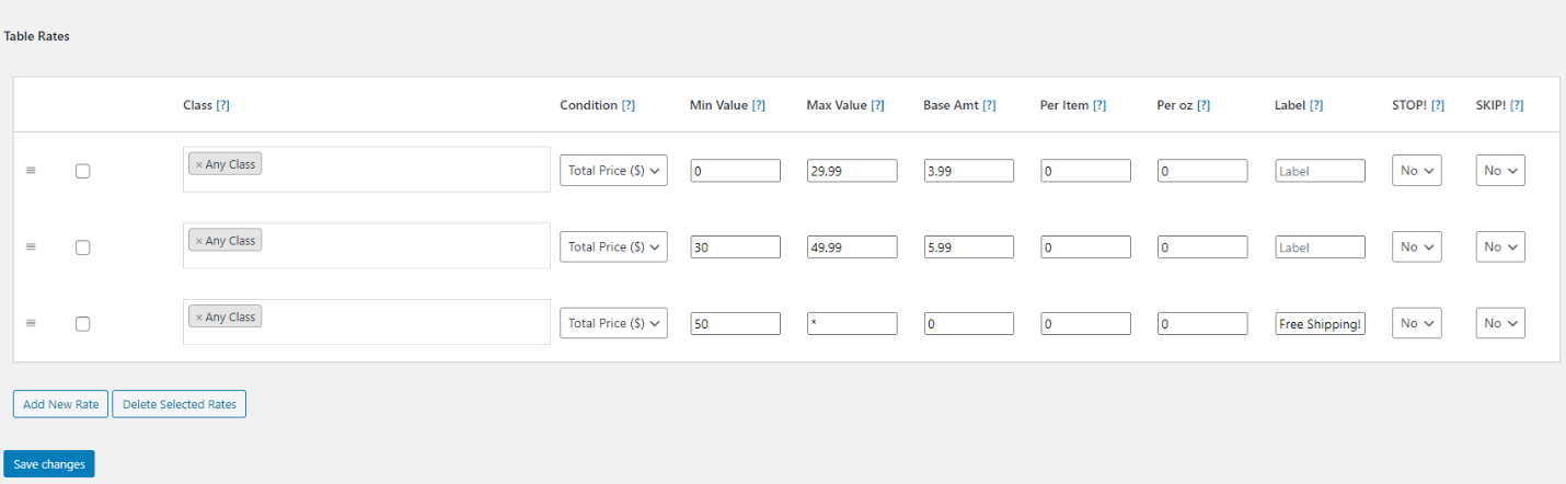 WooCommerce Table Rate Shipping