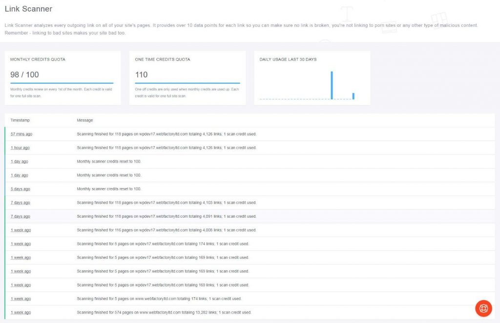 WP 301 Redirects link scanner analyzes