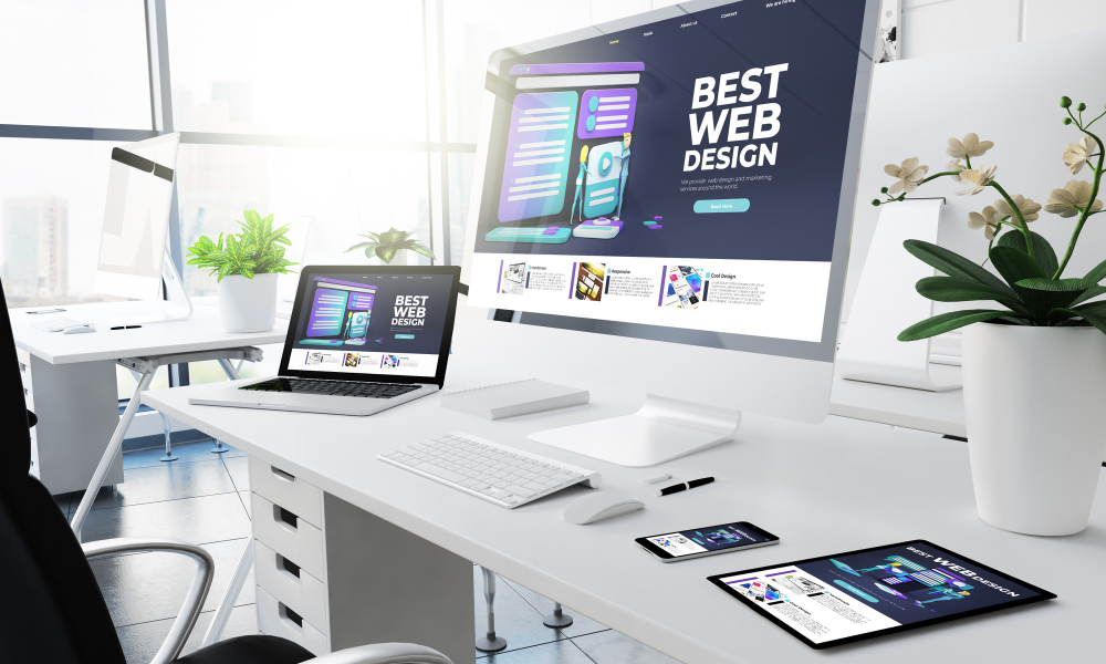 Office Responsive Devices Design Website 3D Rendering