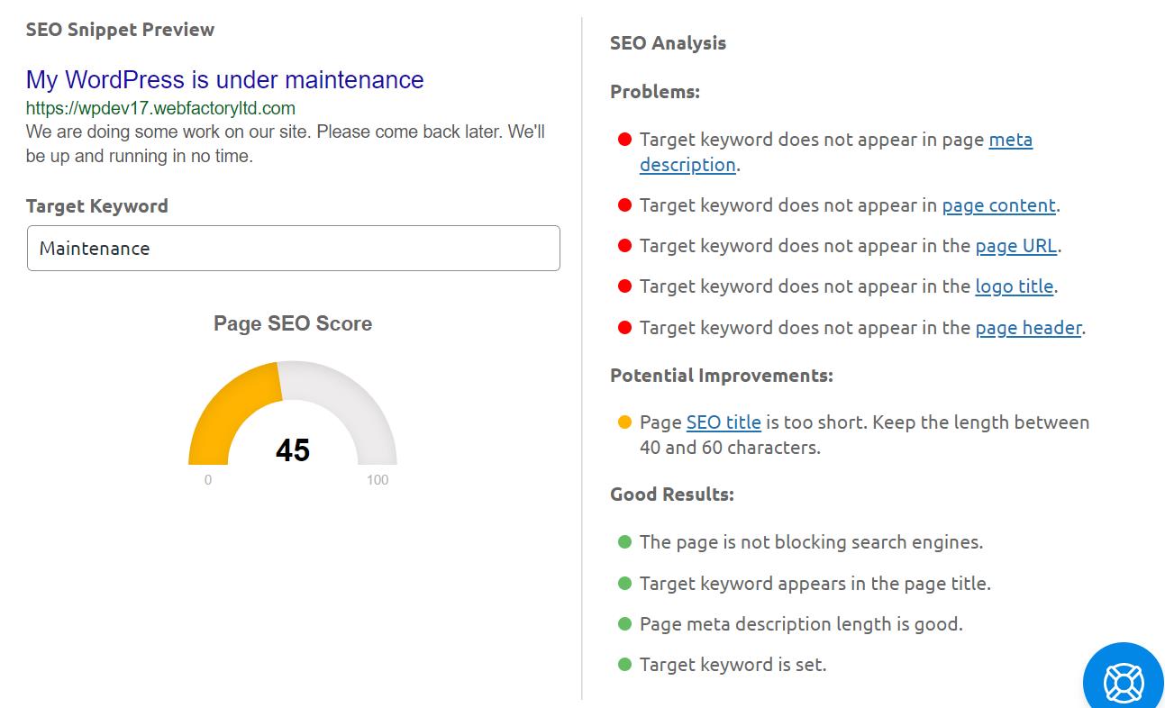 WP Maintenance SEO Analysis