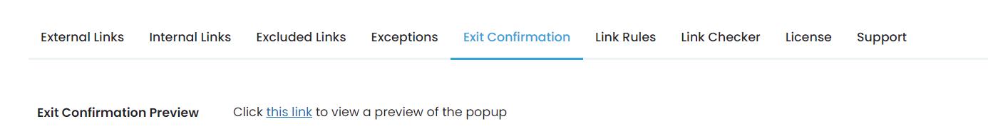 WP Links Exit Confirmation Tab