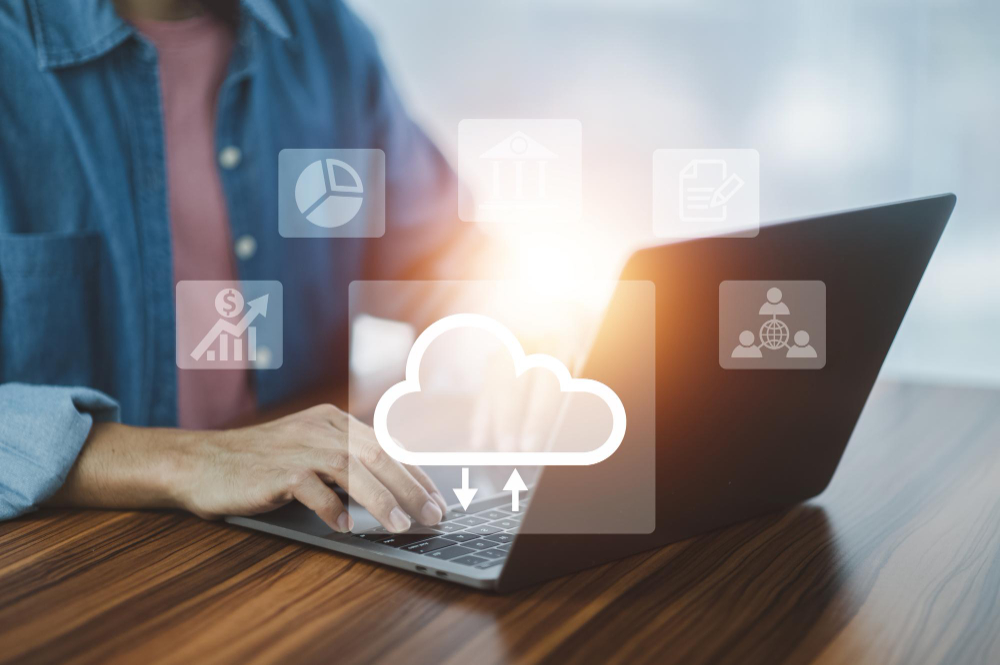 Businessman Using Computer on Internet Technology Cloud Computing