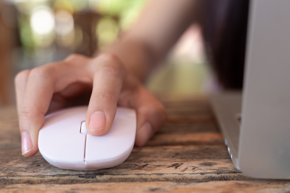 Woman Using Computer Mouse With Laptop