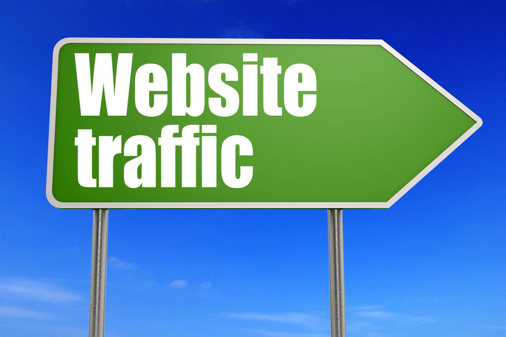 Website Traffic Word With Green Road Sign